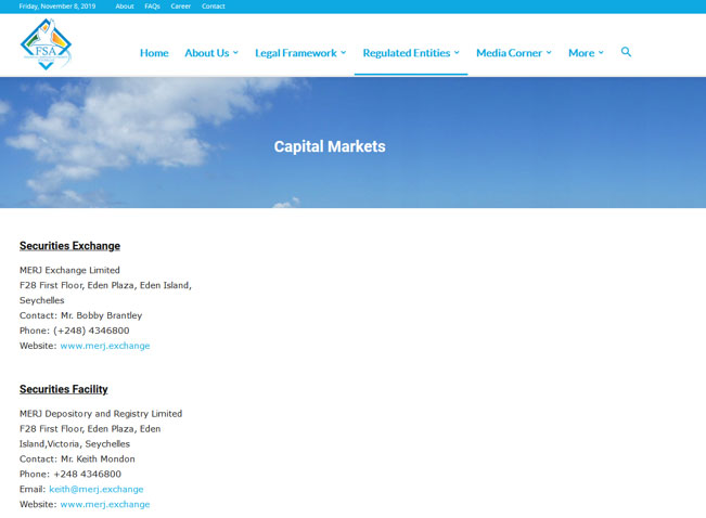 セーシェル金融庁公式ホームページ