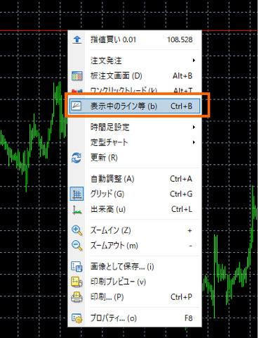 表示中のライン等