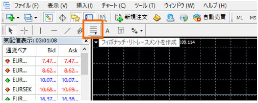 Fと書かれた点線のボタンをクリック