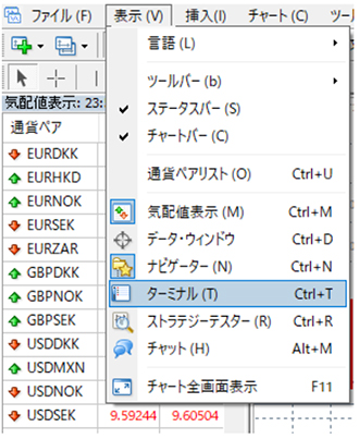 表示タブのターミナル