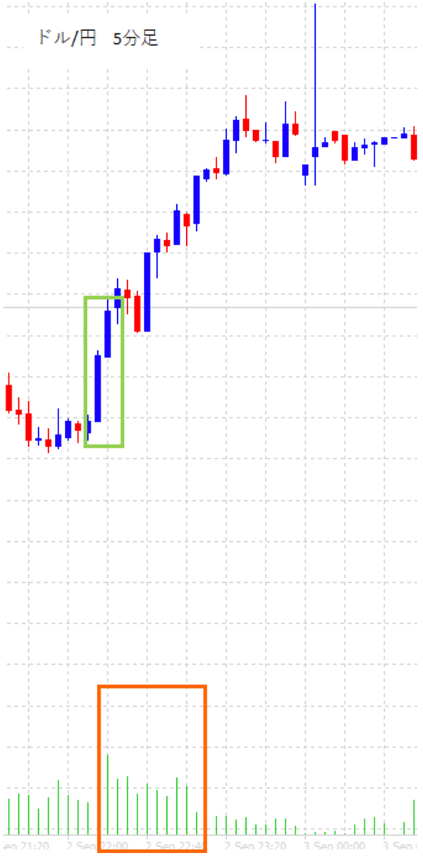 出来高を表示させたチャート