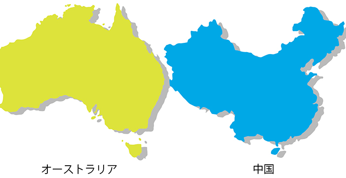 オーストラリアと中国の地図