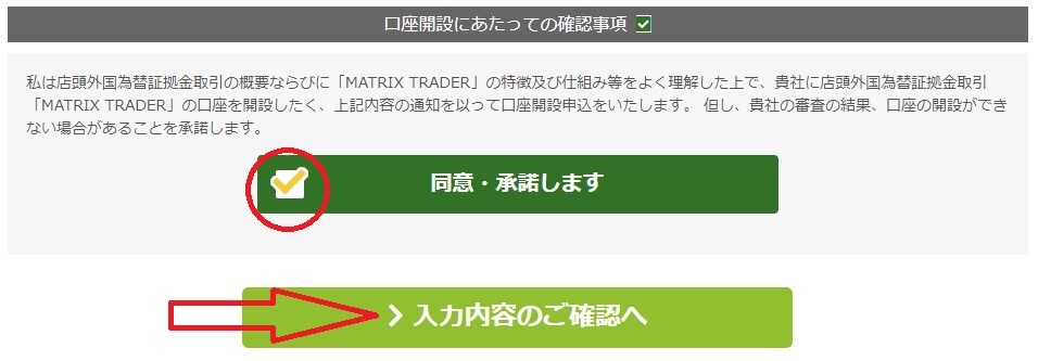 「入力内容のご確認へ」ボタン