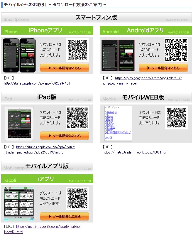 モバイル版取引ツール一覧