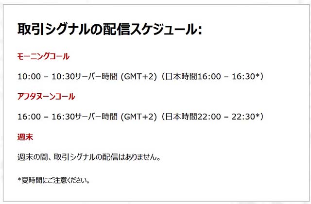 取引シグナルの配信スケジュール