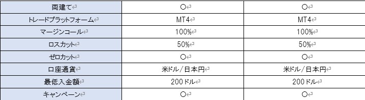 MGK Internationalの2つの口座タイプとレバレッジなどの内容一覧表その2