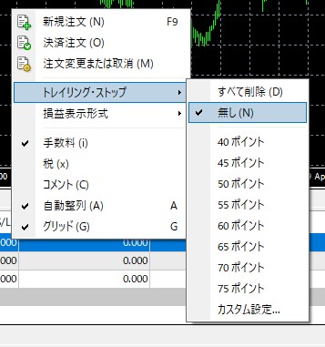 トレイリング・ストップ→「無し」