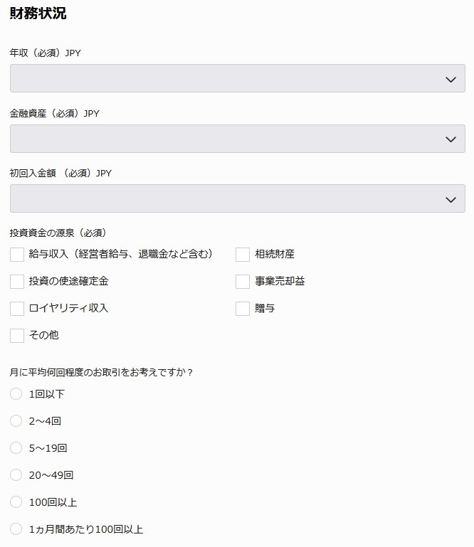 財務状況の入力フォーム