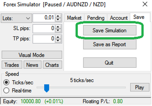 Forex Simulatorでの検証の終了ボタン