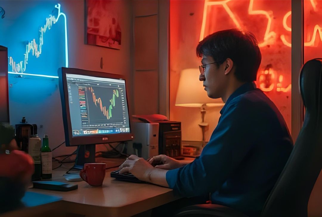 PCで過去検証している男性