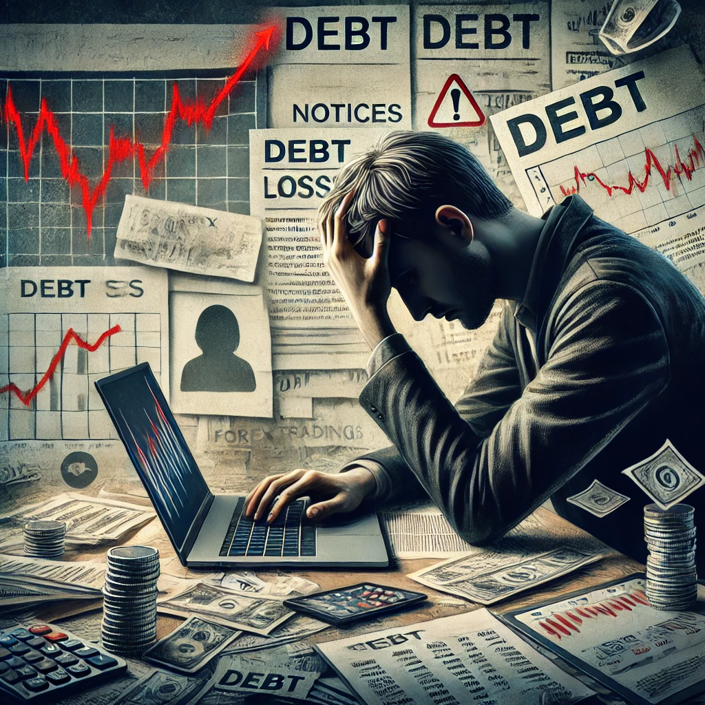 FXで借金を抱え、頭を抱えている男性