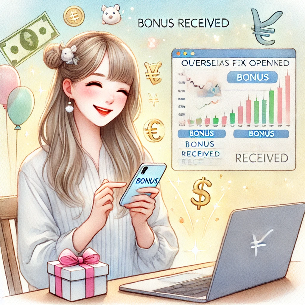 口座開設ボーナスをもらって喜んでいる女性トレーダー