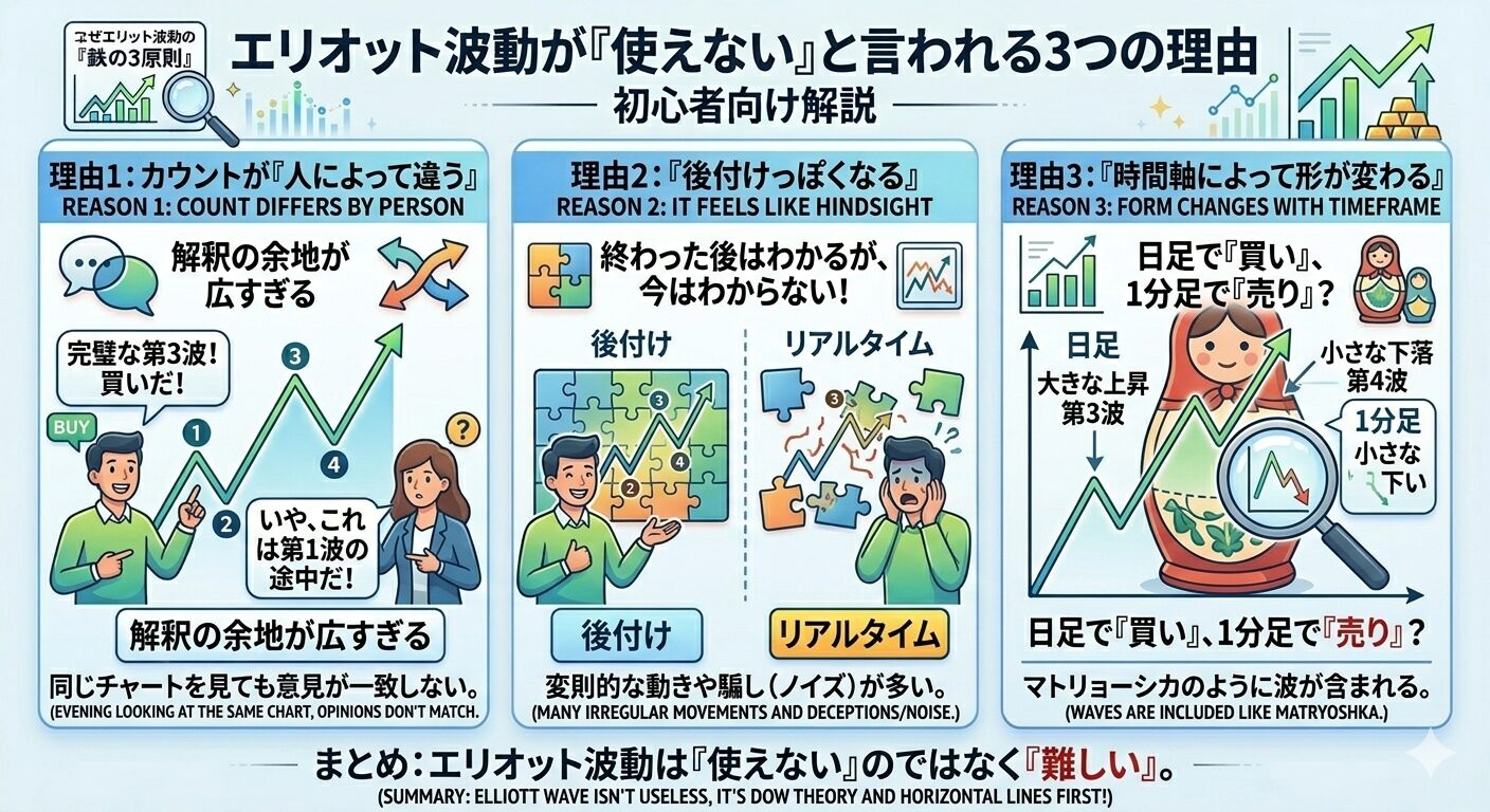 エリオット波動が「使えない」と言われる3つの理由