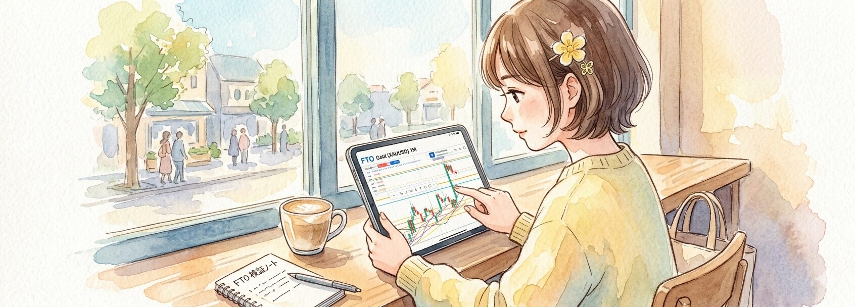 スキマ時間でトレード練習をしているまりえ