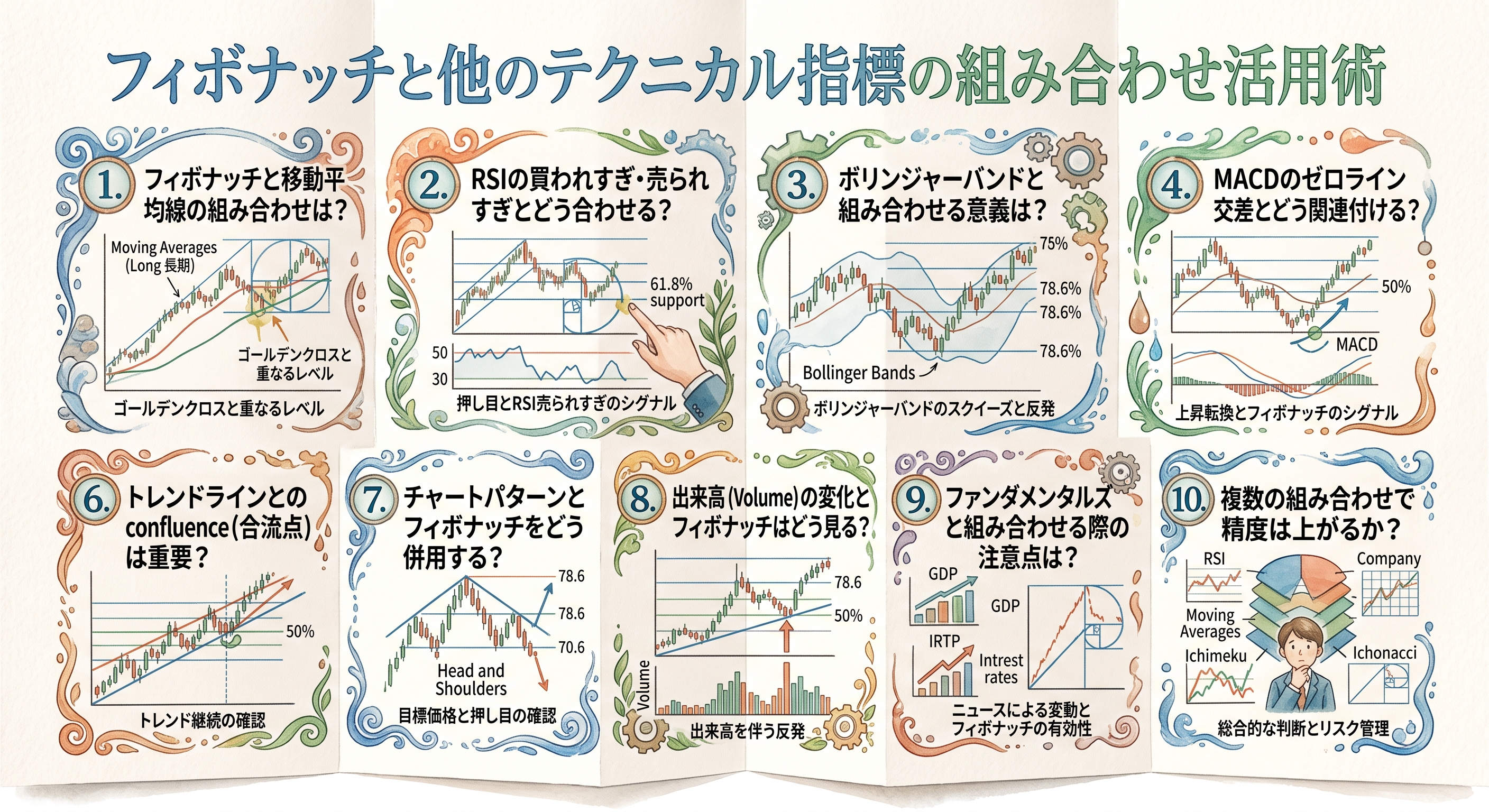 フィボナッチリトレースメントって?引き方や使い方を徹底解説! フィボナッチと他のテクニカル指標との組み合わせ
